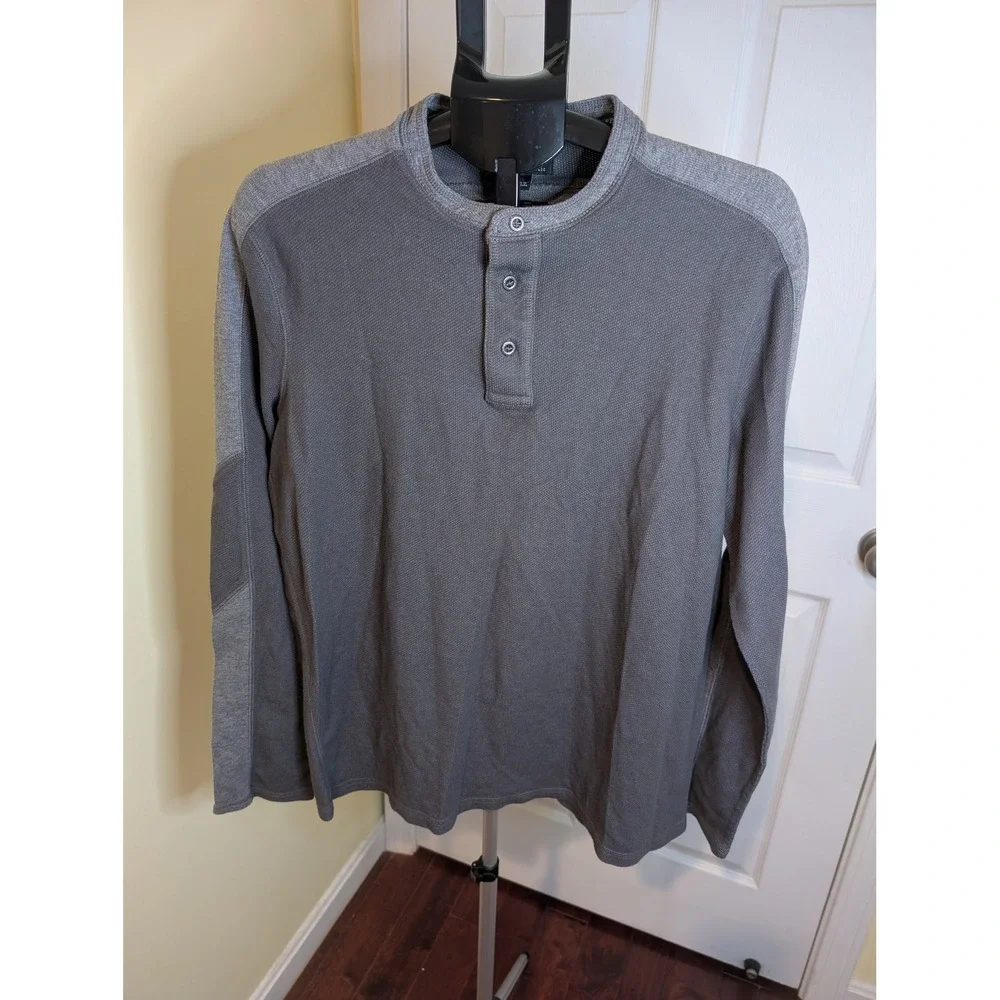 Rock & Republic Henley Shirt Mens XL Grey Waffle Knit Colorblock Long Sleeve